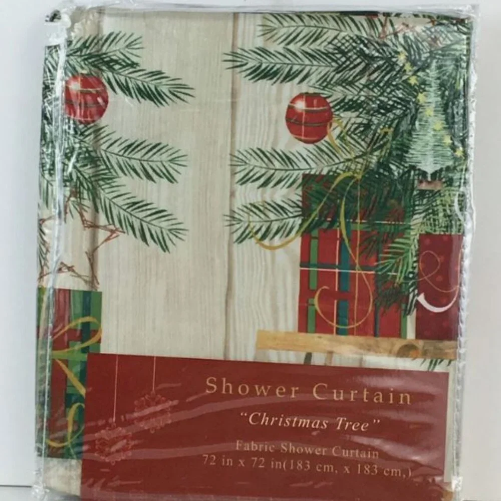 Christmas Tree Fabric Shower Curtain Bathroom Decoration Festive Rustic Decor